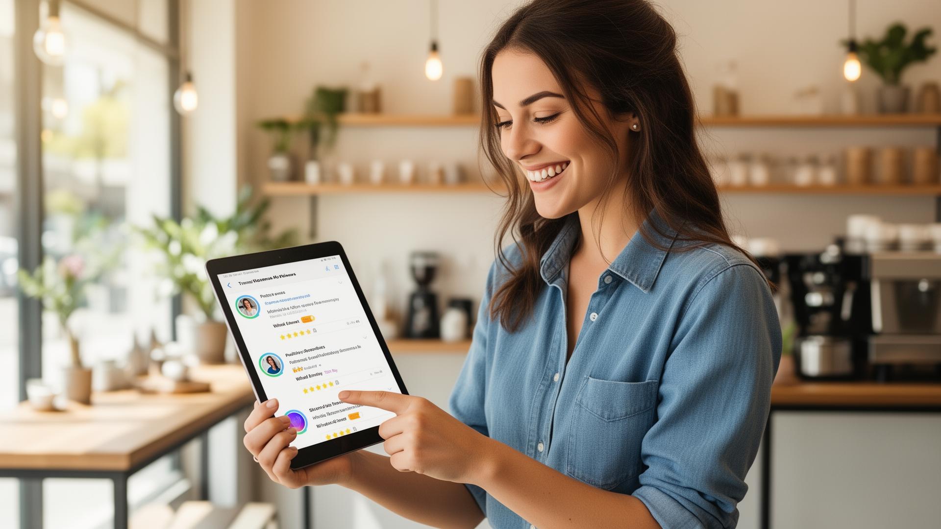 Happy business owner with tablet